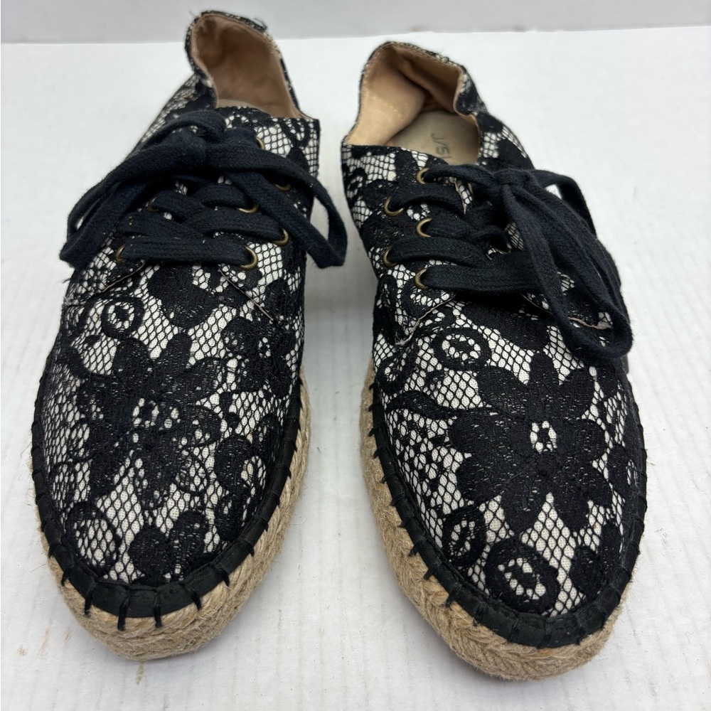 J/ Slides Women's Black Lace Espadrille Lace-Up Shoes, SZ 9, box 25